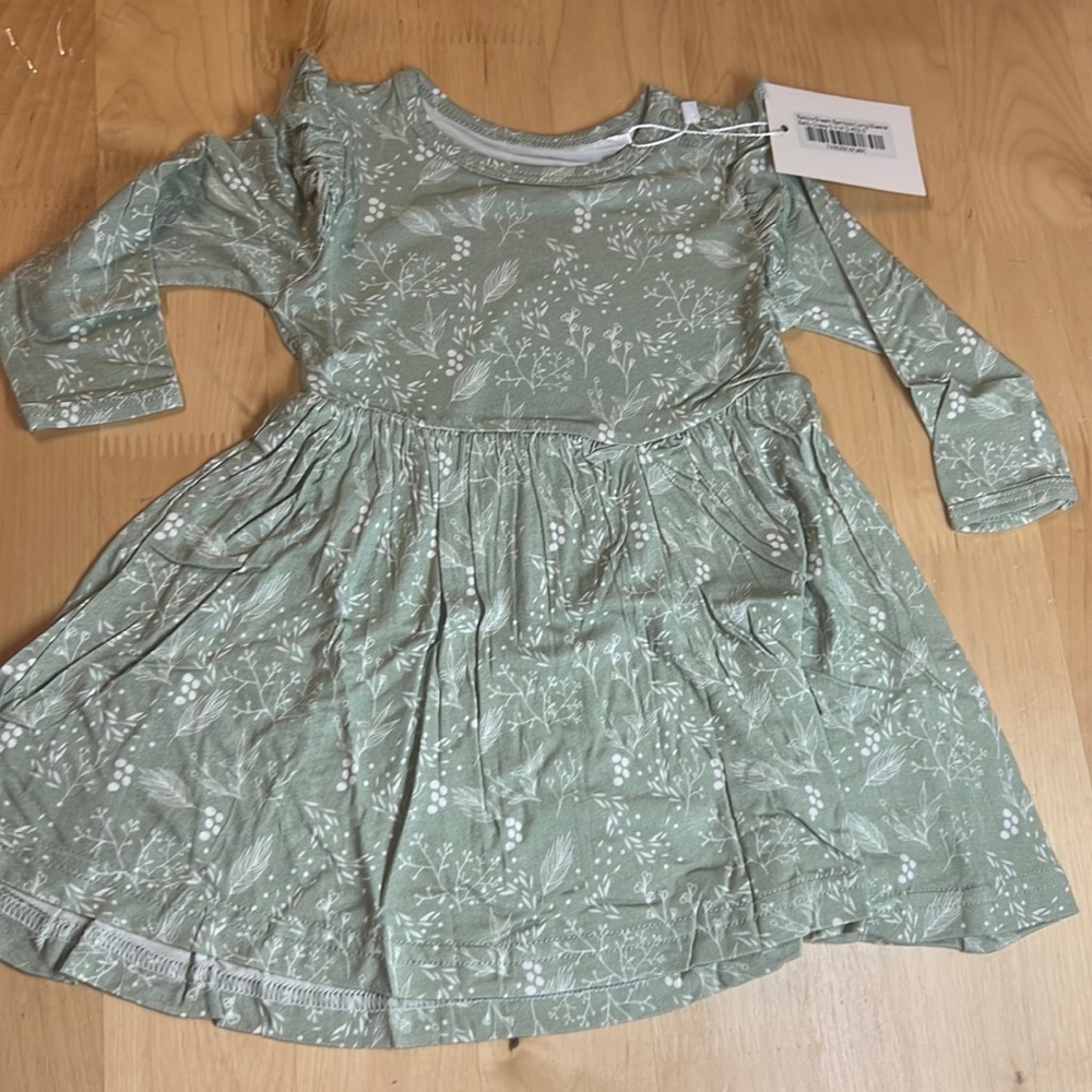 Infant green fern twirl dress